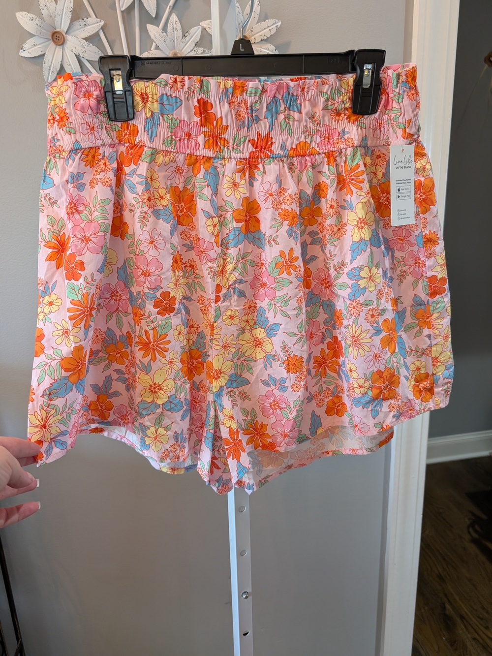 Cupshe Pink Floral High-Waist Shorts with Orange & Yellow Blooms